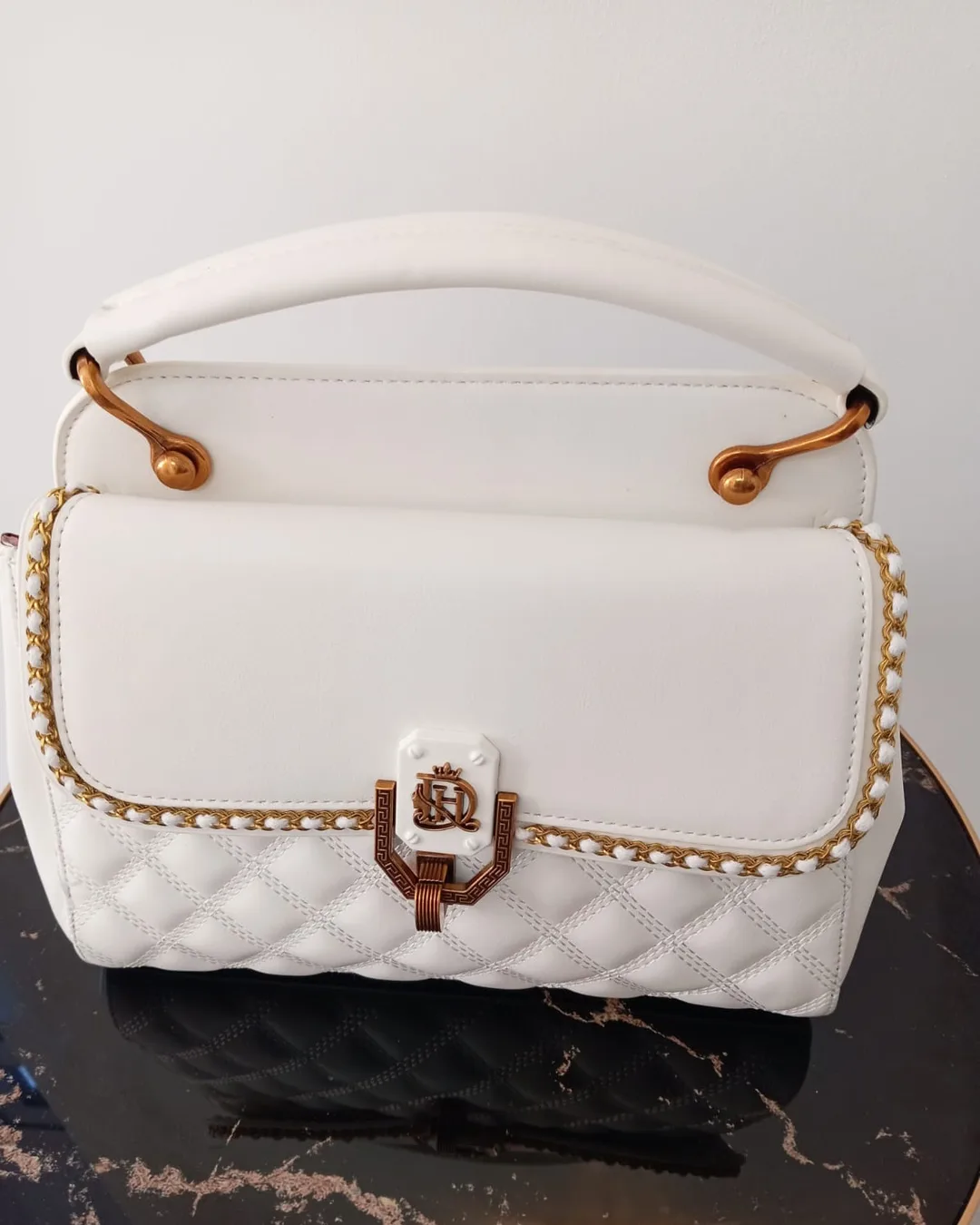 The Studded Bag in White, front view