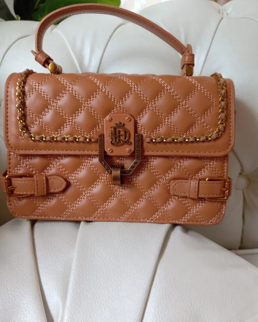 The Buckle Bag in Tan, front view