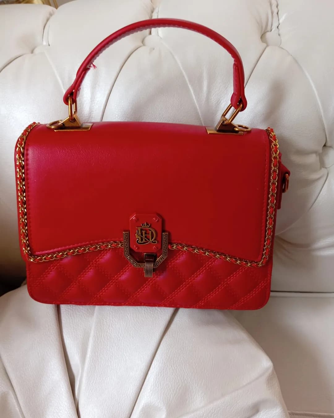 The Chain-Trim Bag in Red, front view
